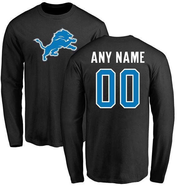Men Detroit Lions Pro Line Black Any Name and Number Logo Custom Long Sleeve NFL T-Shirt->nfl t-shirts->Sports Accessory